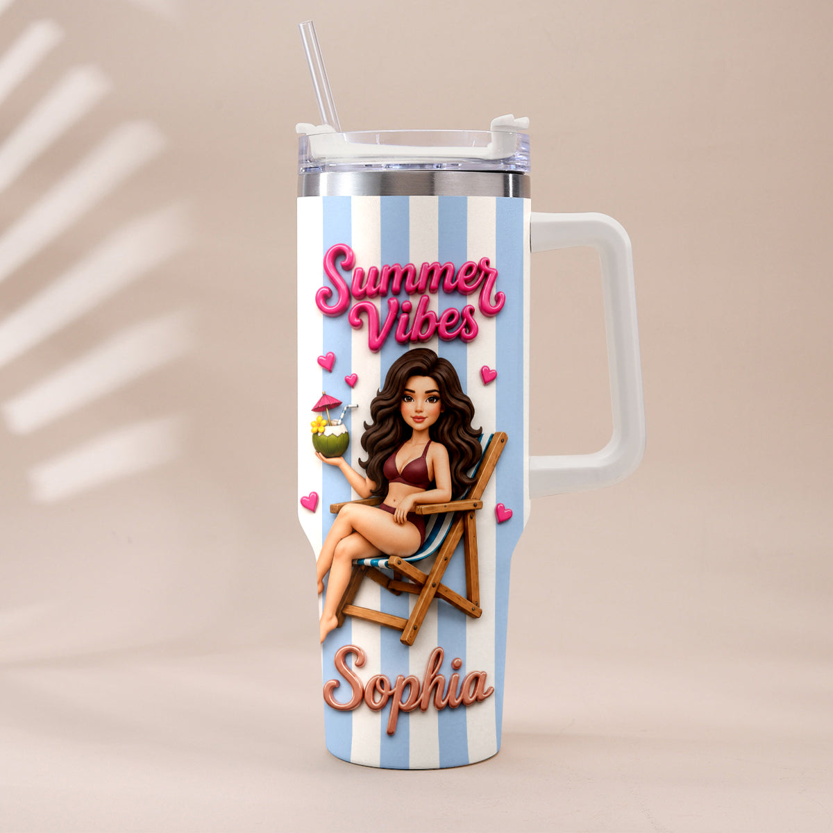 Beach Lovin' Girl - Personalized Sea Lover Tumbler With Plush Charm