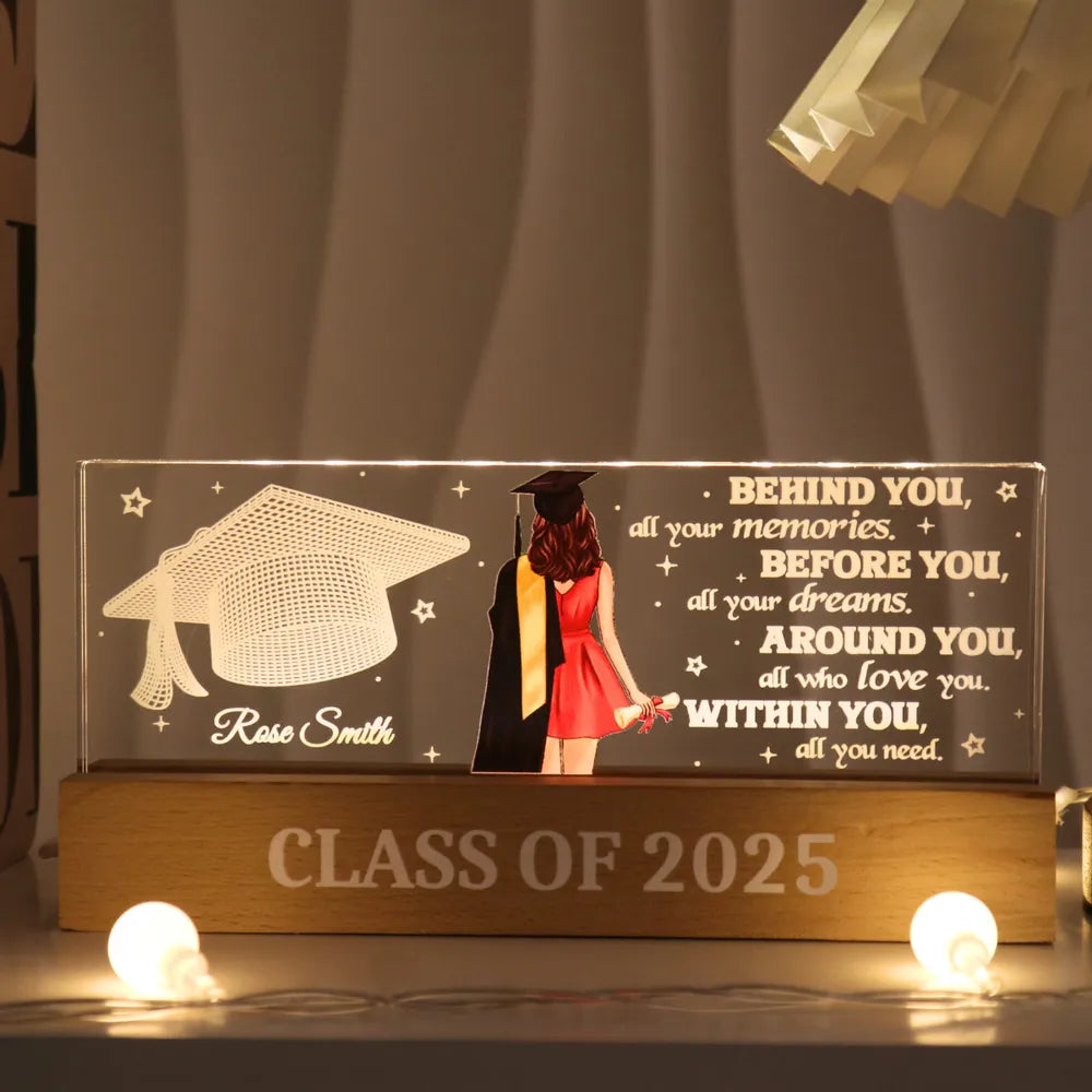 Personalized Graduation Block LED Light Plaque, cap & gown silhouette for a unique keepsake gift