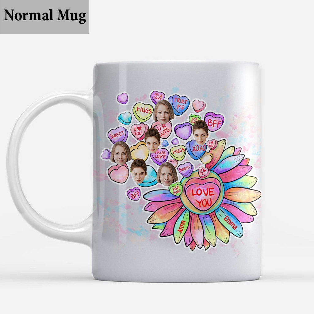 Heart Candy Flower BFF With Face Custom - Personalized Bestie Mug