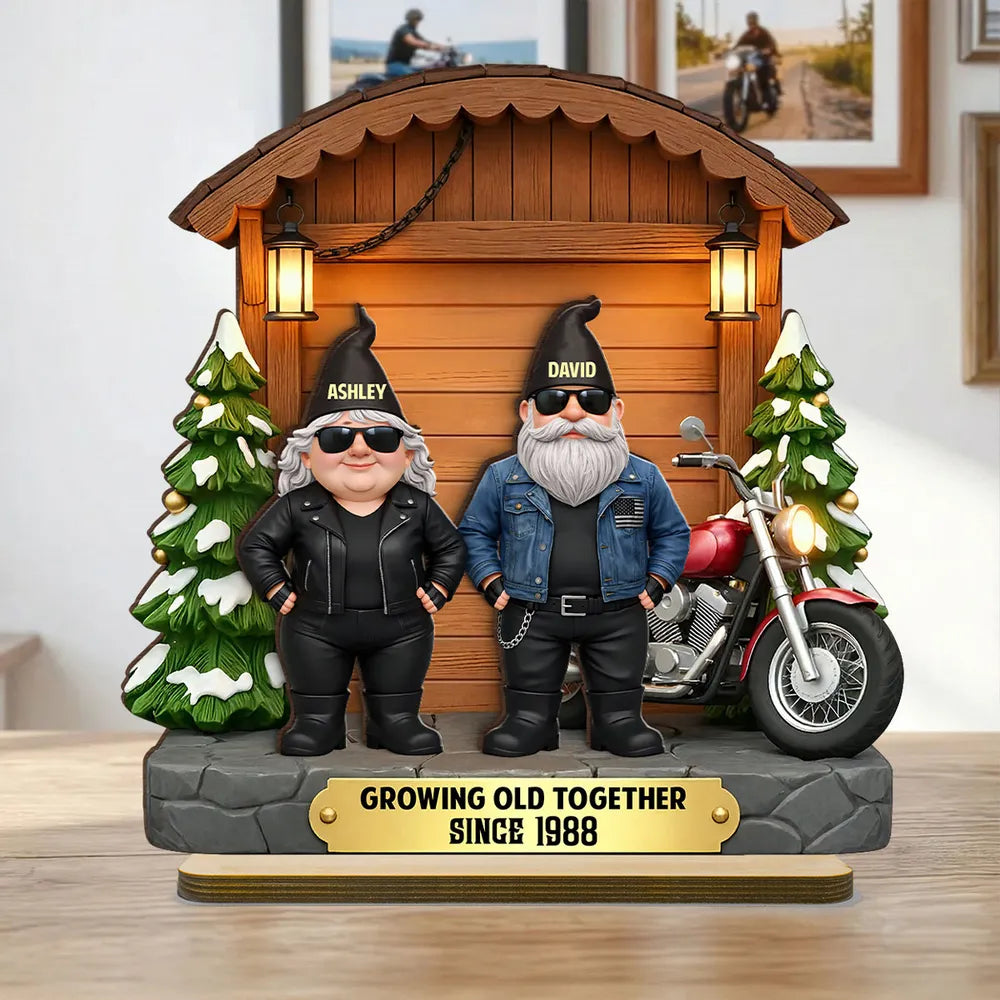 Personalized 2-Layer Wooden Plaque, Biker Couple by Motorcycle Cabin Scene, Unique Anniversary Gift for Him or Her