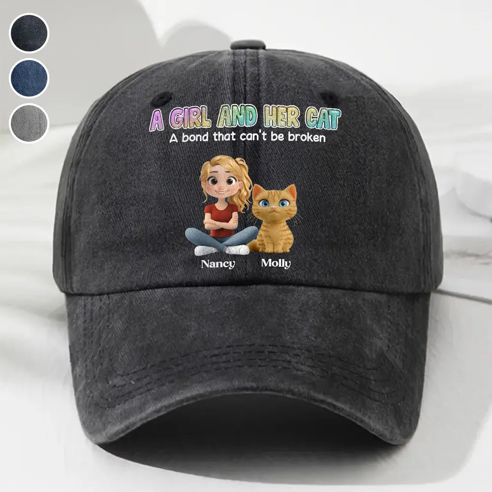 Denim Baseball Cap, Vintage Washed, Custom Pet Graphic, Casual Sun Shield, Unique Gift for Dog & Cat Moms