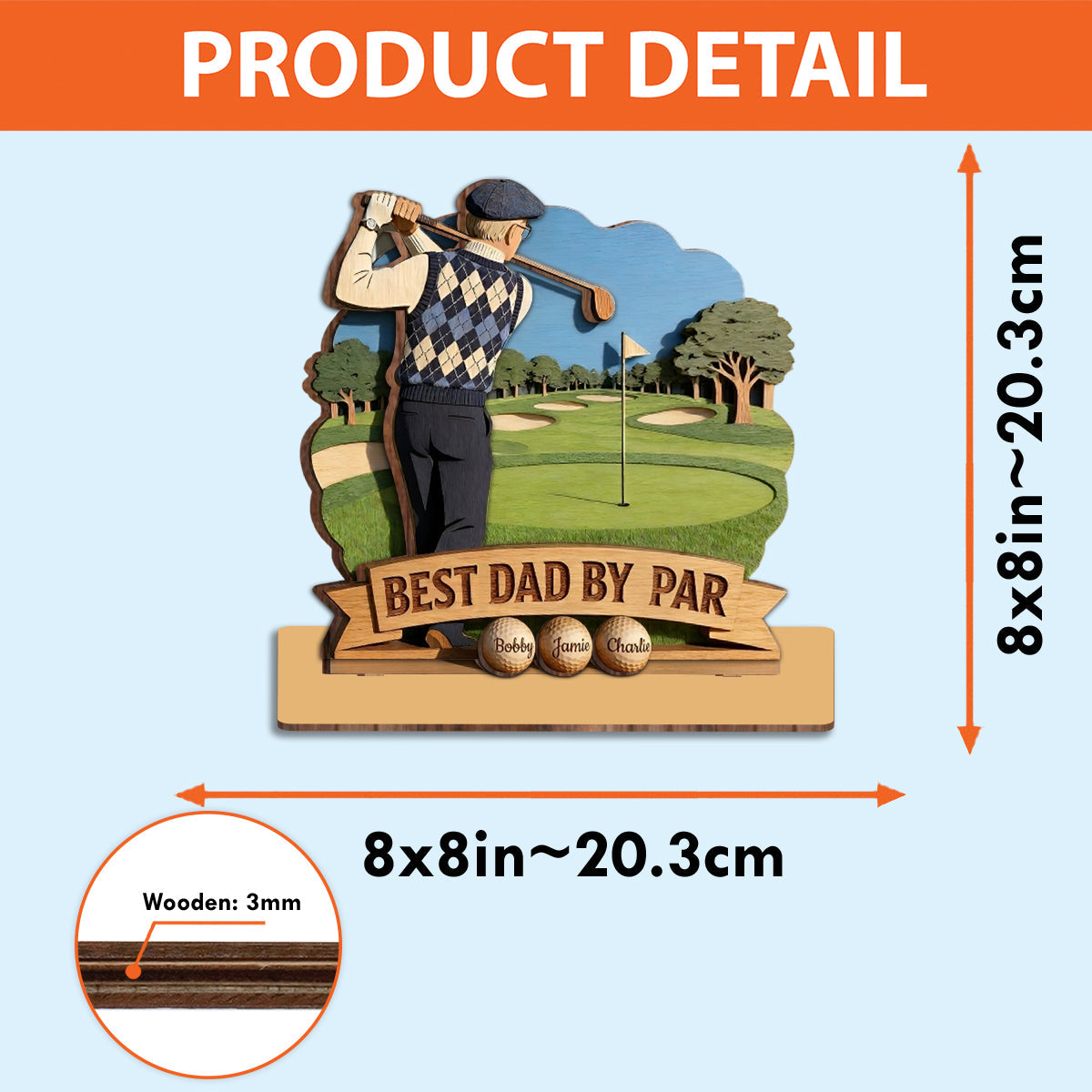 Best Dad By Par - Personalized Father 3 Layered Big Freestanding