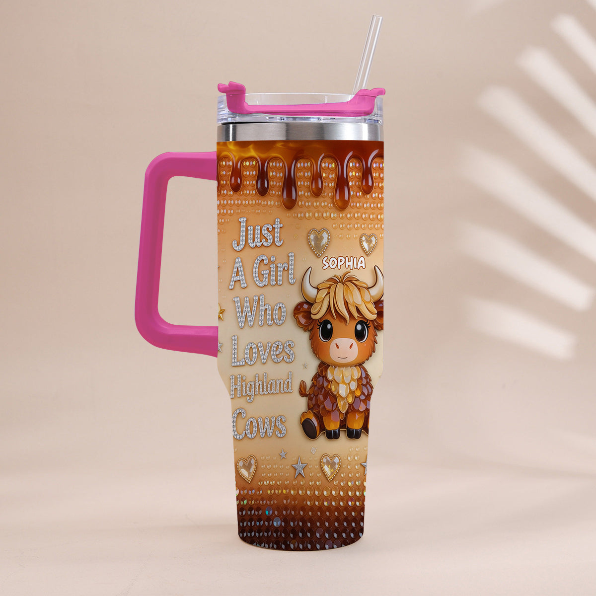 Just A Girl Who Loves Highland Cow - Personalized Highland Cow Tumbler With Handle
