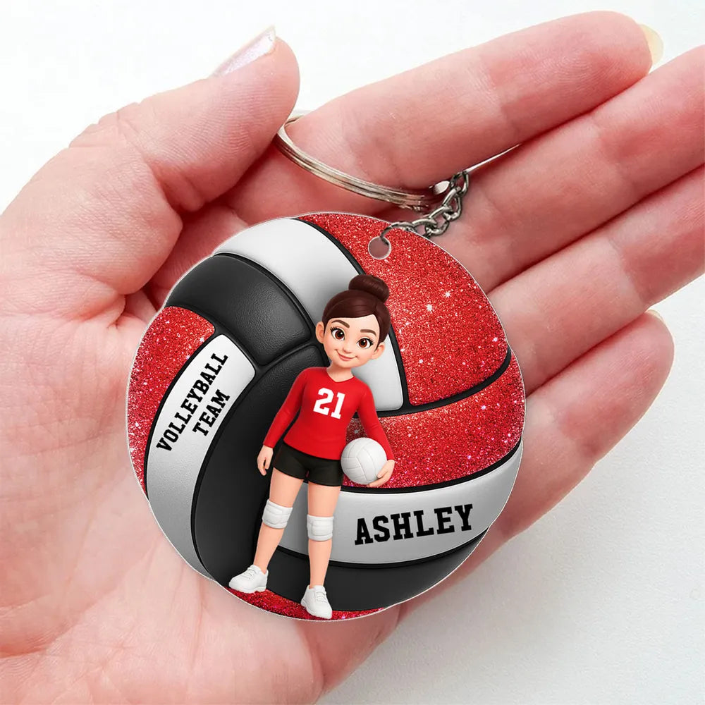 Cute Volleyball Player Acrylic Keychain, Personalized Team Style Charm For Bags & Keys, Sweet Everyday Gift For Her