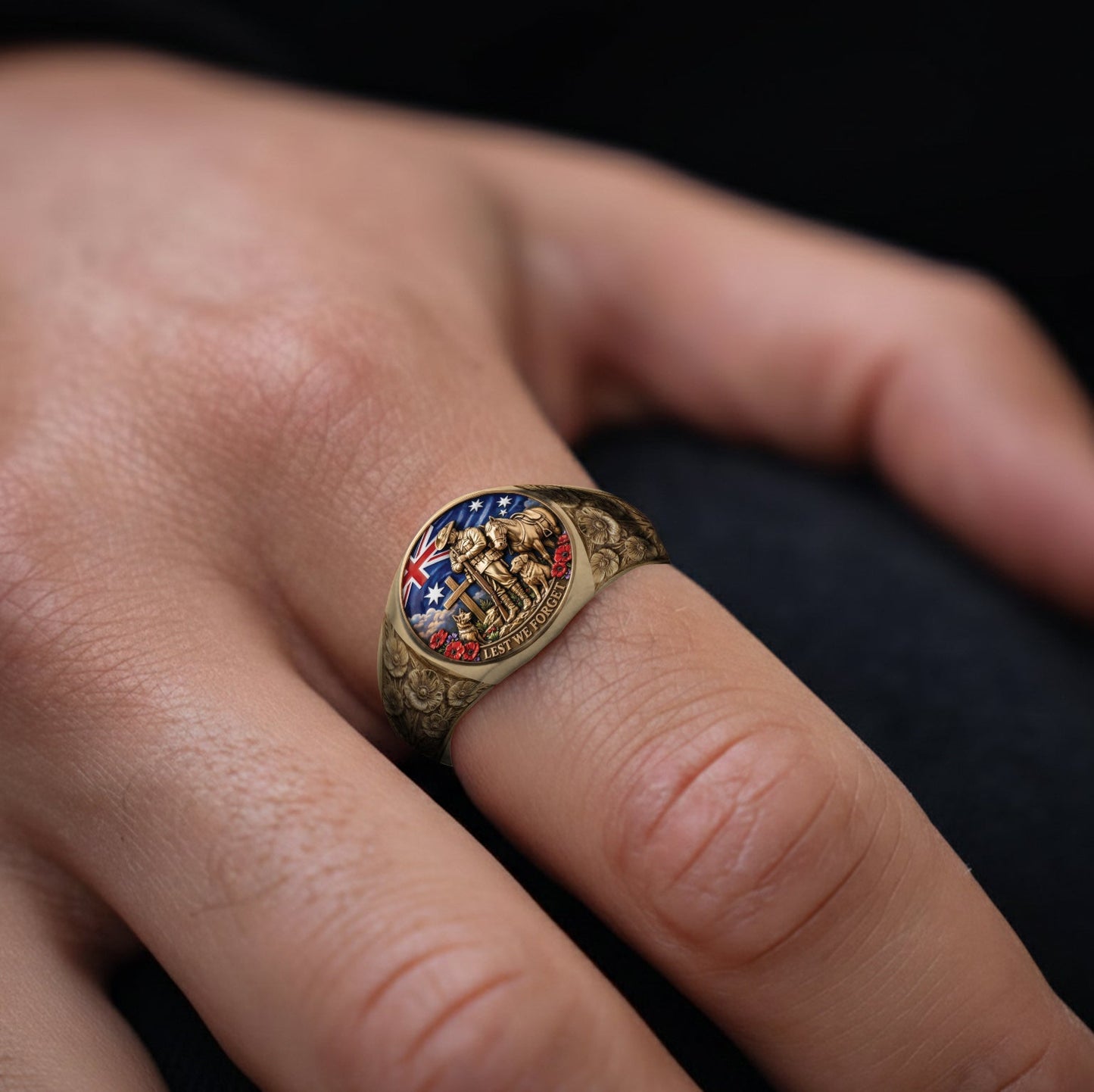 Lest We Forget, Anzac Day - Personalized Veteran Signet Ring