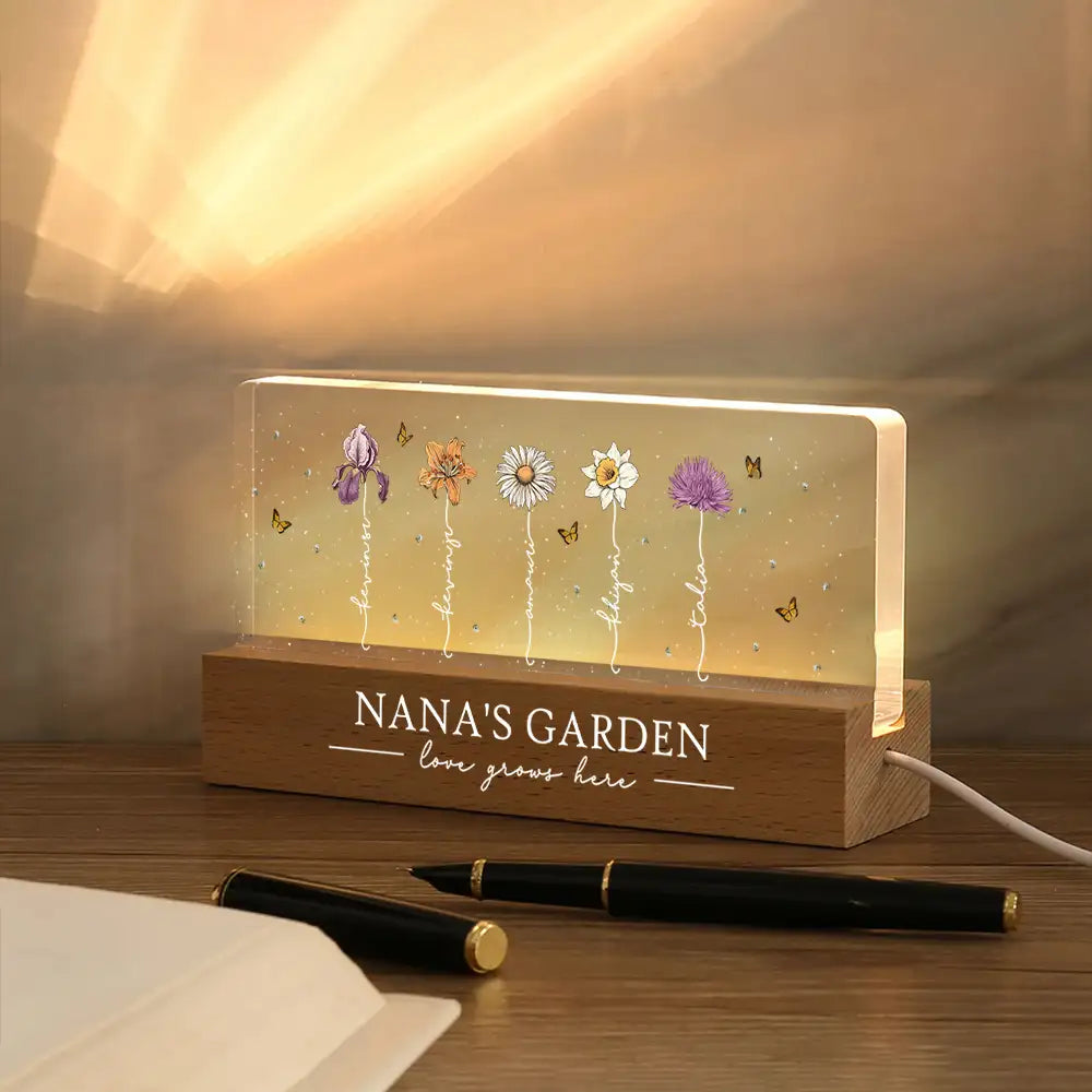 Personalized LED Plaque with Grandkids' Names & Birth Month Flowers