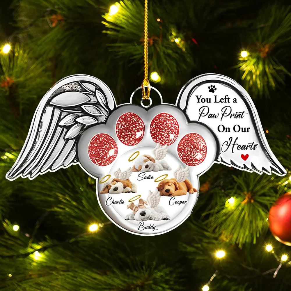 Acrylic Ornament with Angel Wings & Paw Print – Pet Memorial Keepsake for Dog Lovers, heartfelt gift for Christmas and beyond