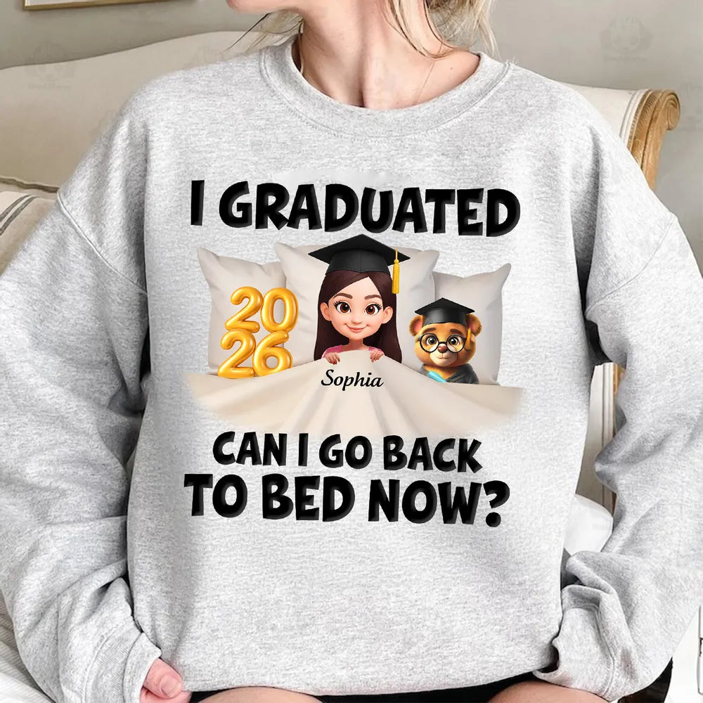 Funny Class of 2026 Graduation Classic Tee - Personalized Name Cartoon In Bed Design - Unique Gift For Grad