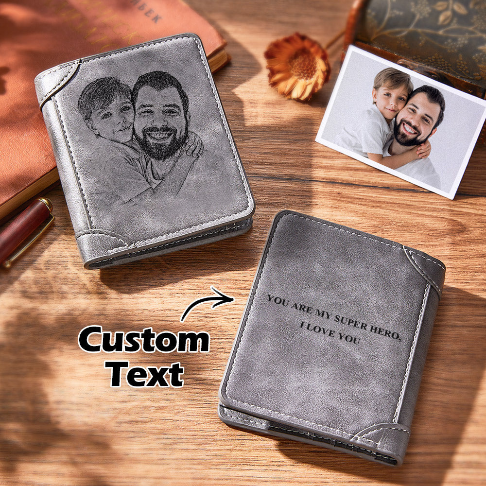 Any Photo And Text - Personalized Engraved Photo Leather Short Wallet