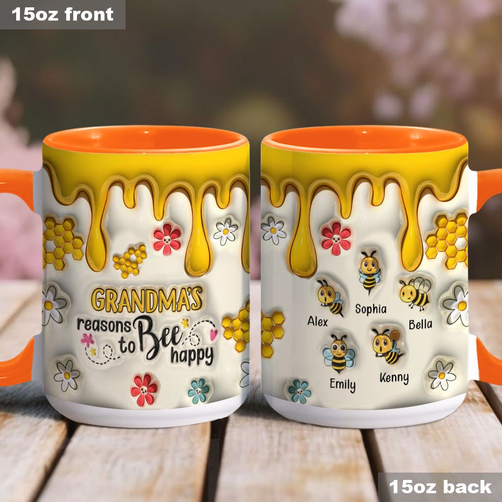 Grandma's Reasons To Bee Happy - Personalized Grandma Accent Mug