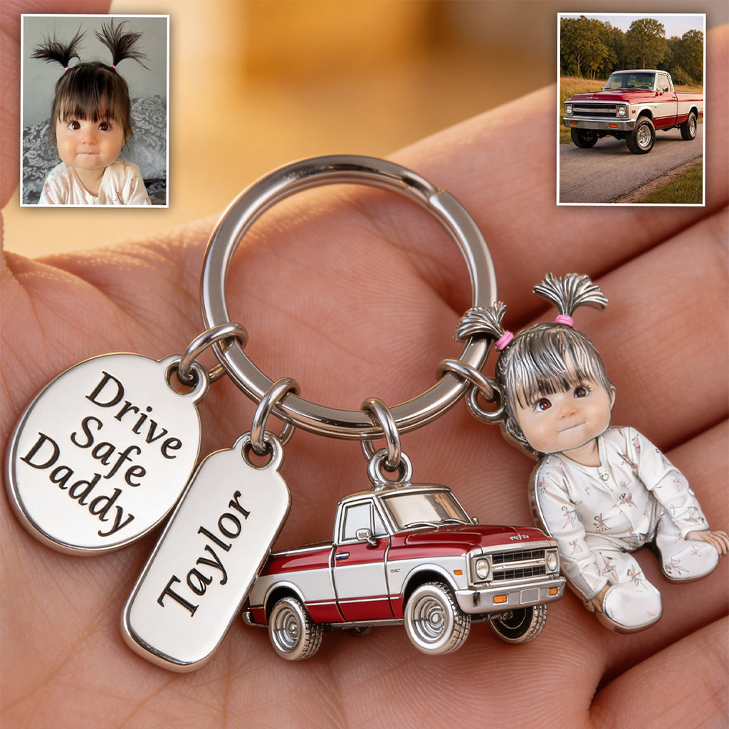 Drive Safe Daddy - Personalized Father Premium Keychain With Charms