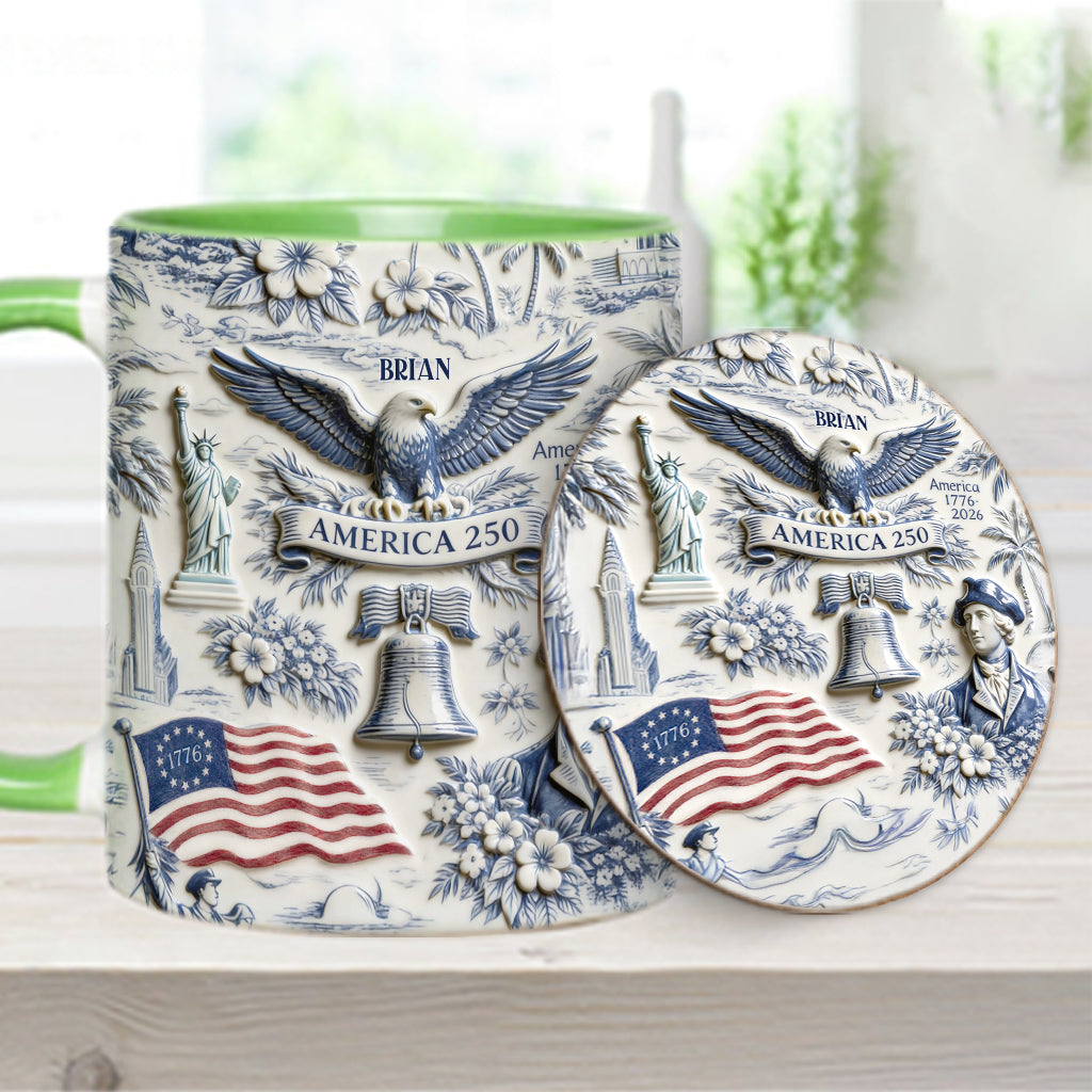 250 Years of America 1776–2026 Vintage Patriotic - Personalized Independence Day/ 4th of July Accent Mug & Coaster