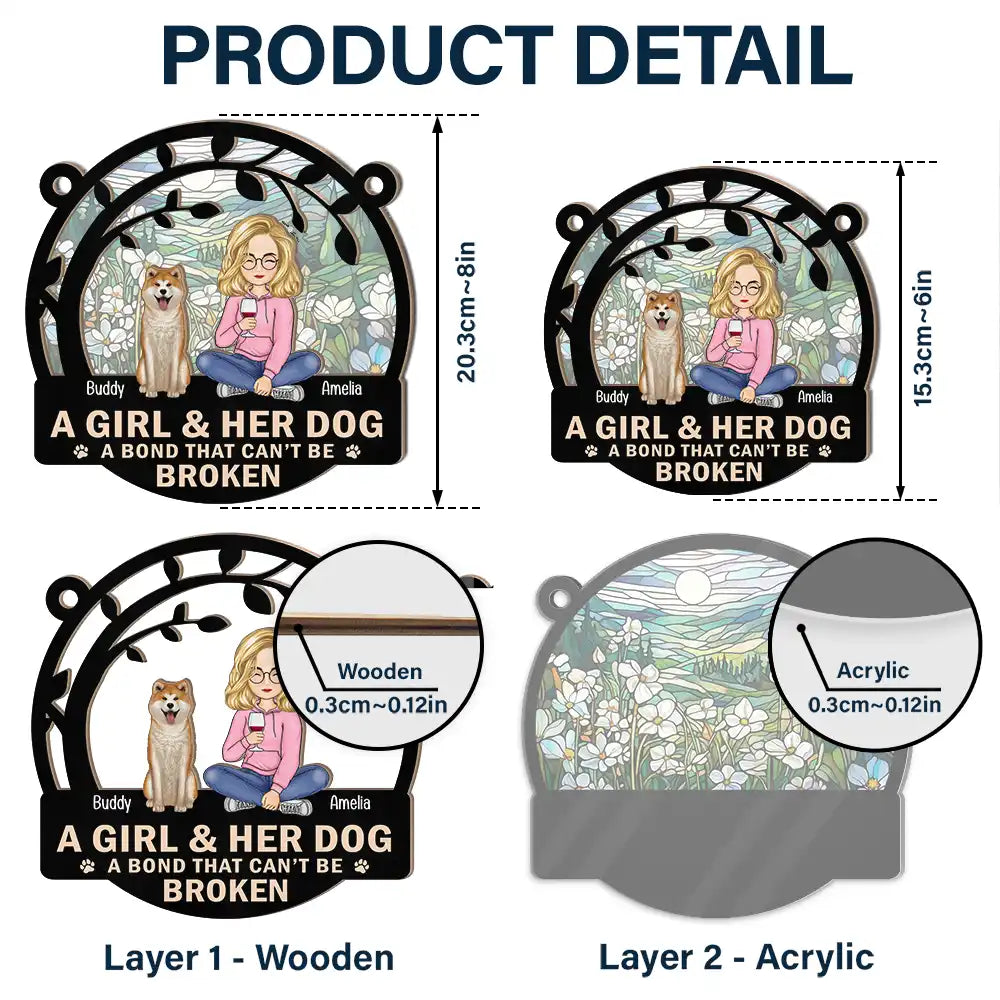 Personalized Wood and Acrylic Layered Ornament – A Girl & Her Dog, Custom Design with Starry Background and Pet Details, Sentimental Gift for Pet Lovers and Dog Moms, Perfect for Home Decor