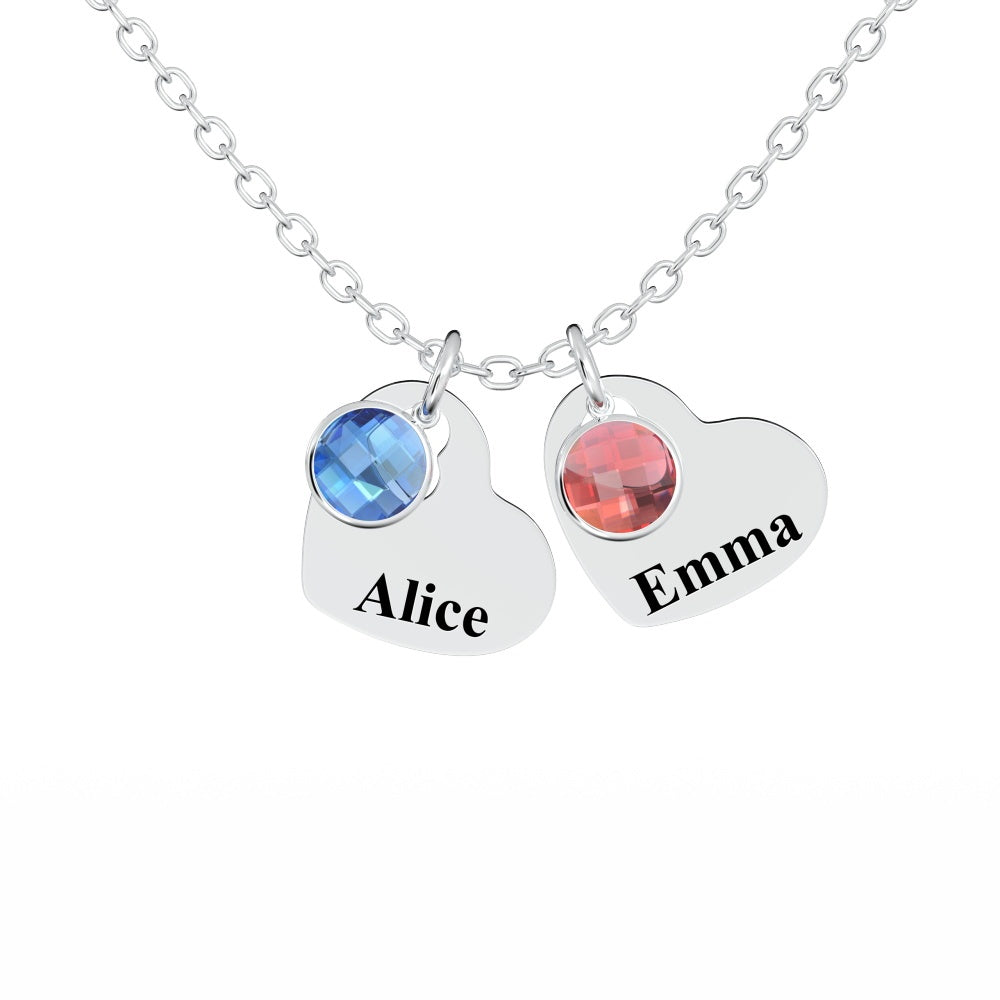 All Members - Personalized Family Heart Pendant Necklace with Birthstones