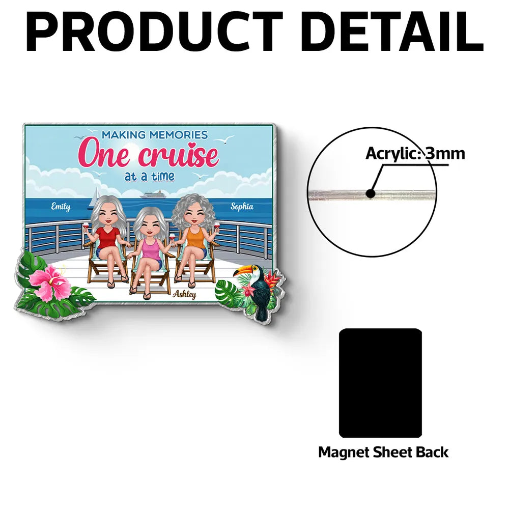 Personalized Cruise Besties Acrylic Magnet for Cabin Door, Sitting Deck Ocean View, Unique Friendship Gift