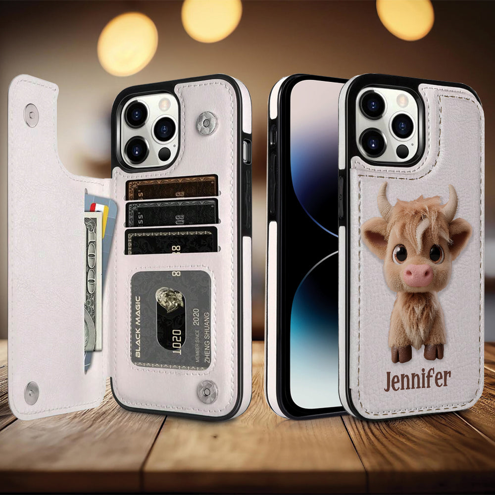 Cute Highland Cow - Personalized Highland Cow Foldable Wallet Phone Case