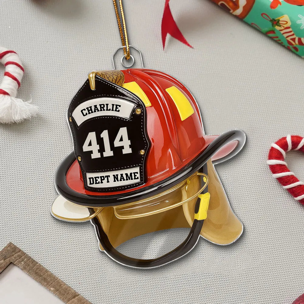 Personalized Firefighter Helmet Ornament – Custom Tribute Gift for Heroes & Families, Acrylic Christmas Decoration