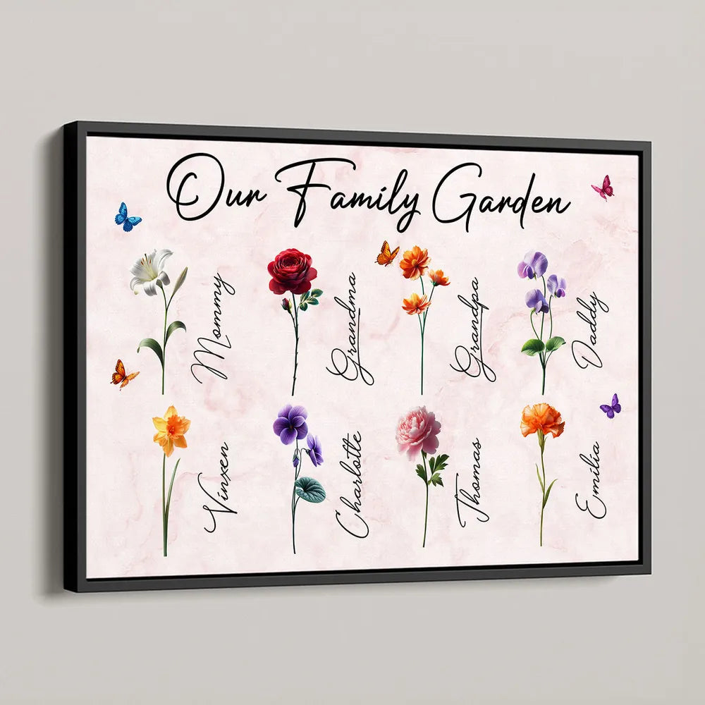 Our Family Garden Poster – Personalized Floral Family Wall Art, Cozy Home Décor, a Heartwarming Gift for Parents or Grandparents