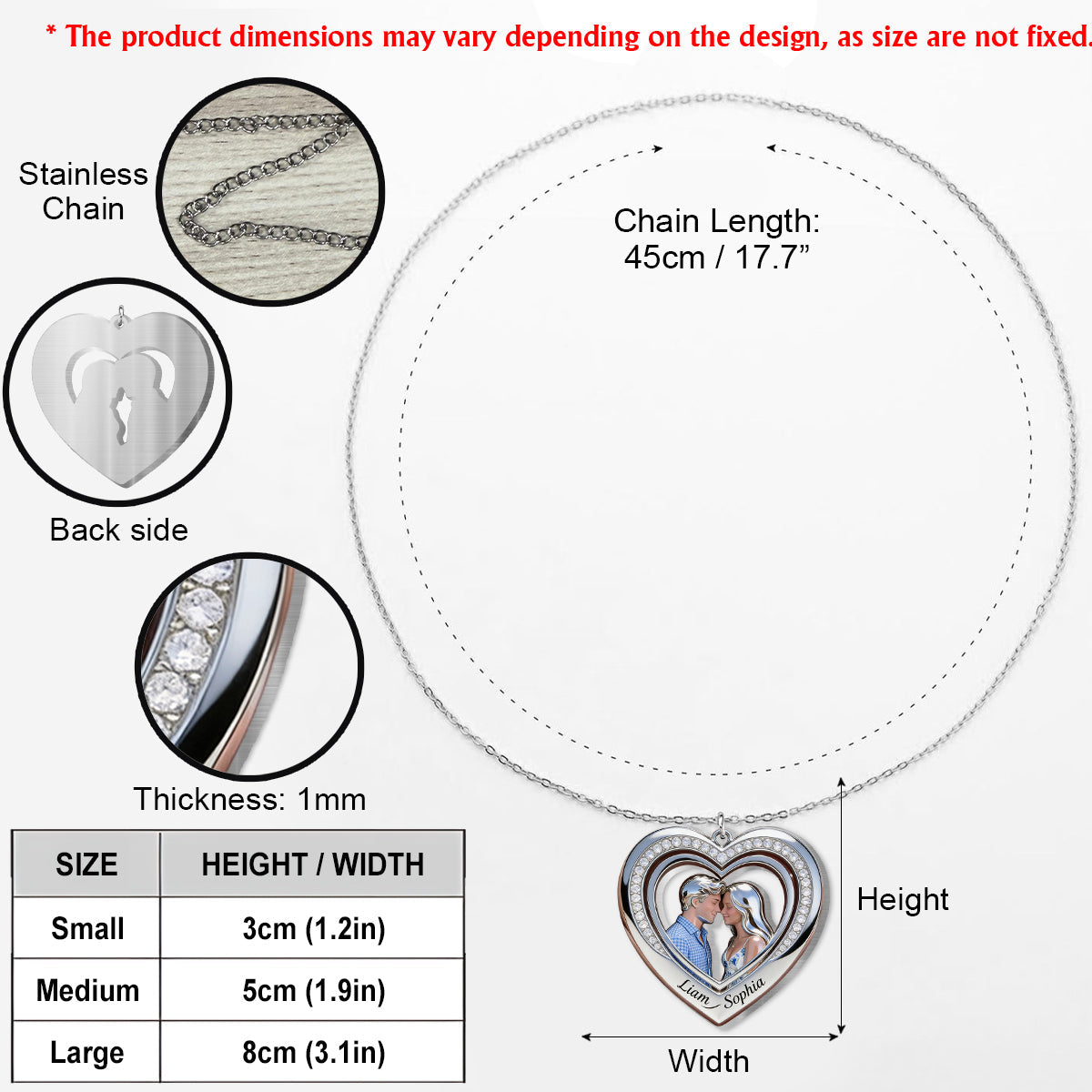 Forever & Always Heart - Couple Shaped Metal Pendant Necklace