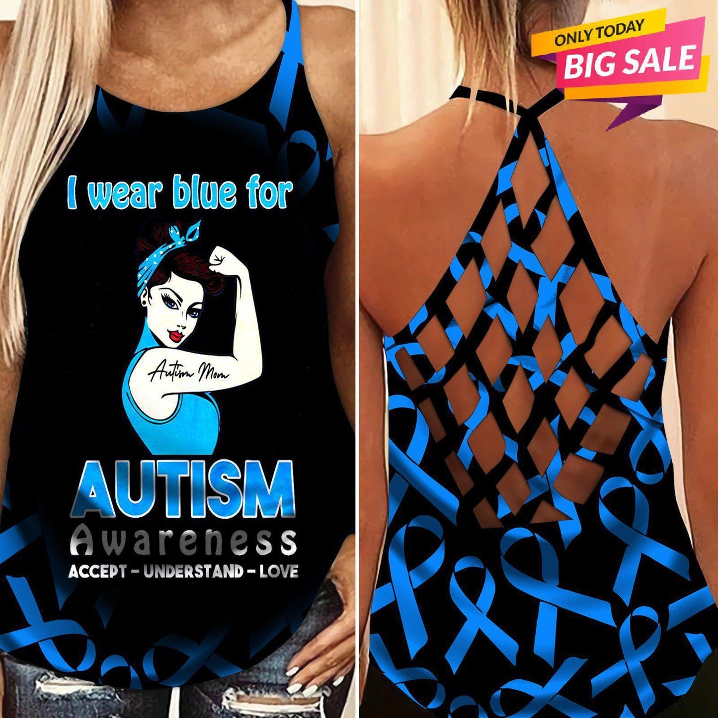 Autism Love - Autism Awareness Cross Tank Top 0921