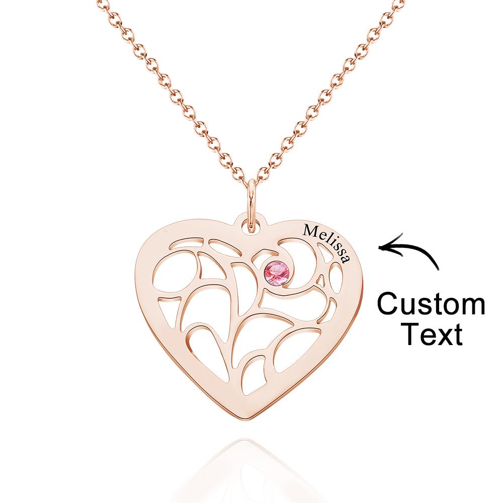 Our Family - Personalized Family Name Heart Pendant Necklace with Birthstone