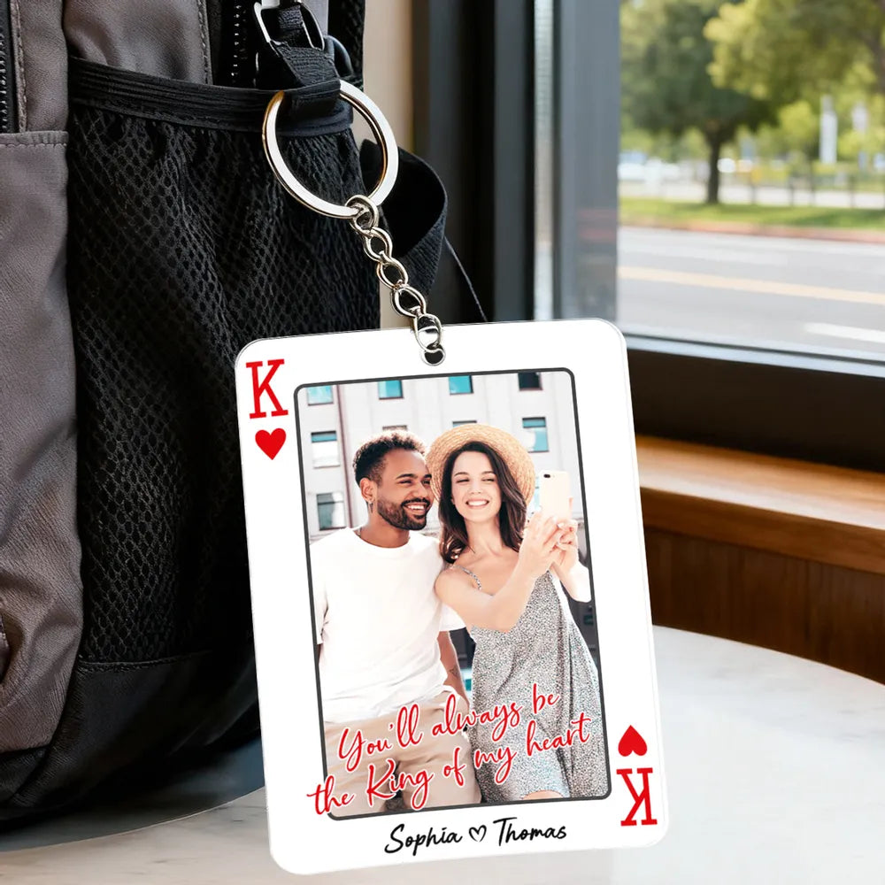 King of My Heart Couple Acrylic Keychain, Personalized Photo Charm for Keys and Bags, Sweet Romantic Keepsake, Creative Gift for Couples