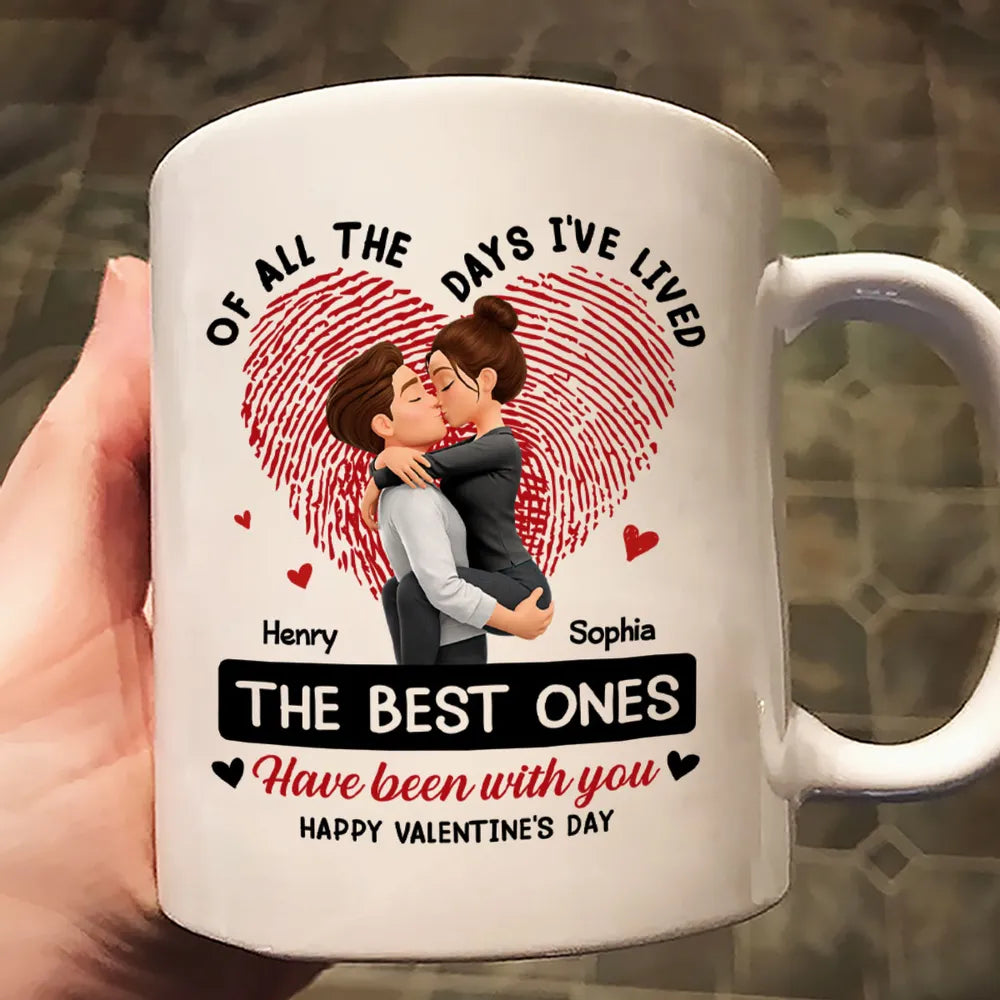 Personalized Ceramic Mug with Kissing Couple and Heart Print, Valentine's Day Coffee Gift for Him or Her