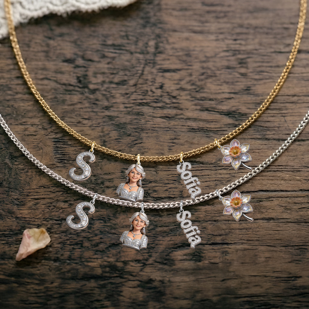 Alphabet Letter, Photo Transform And Flower - Personalized Self Love Metal Necklaces With Pendants