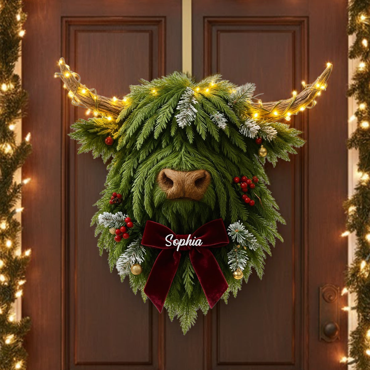 Highland Cow Wreath - Personalized Highland Cow LED Light Acrylic Sign