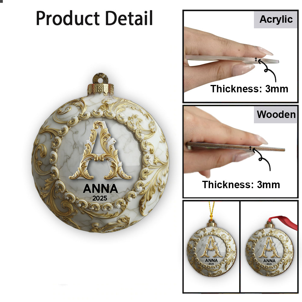 Custom Gold Marble Initial For Family, Merry Christmas 2025 - Personalized Family Ornament