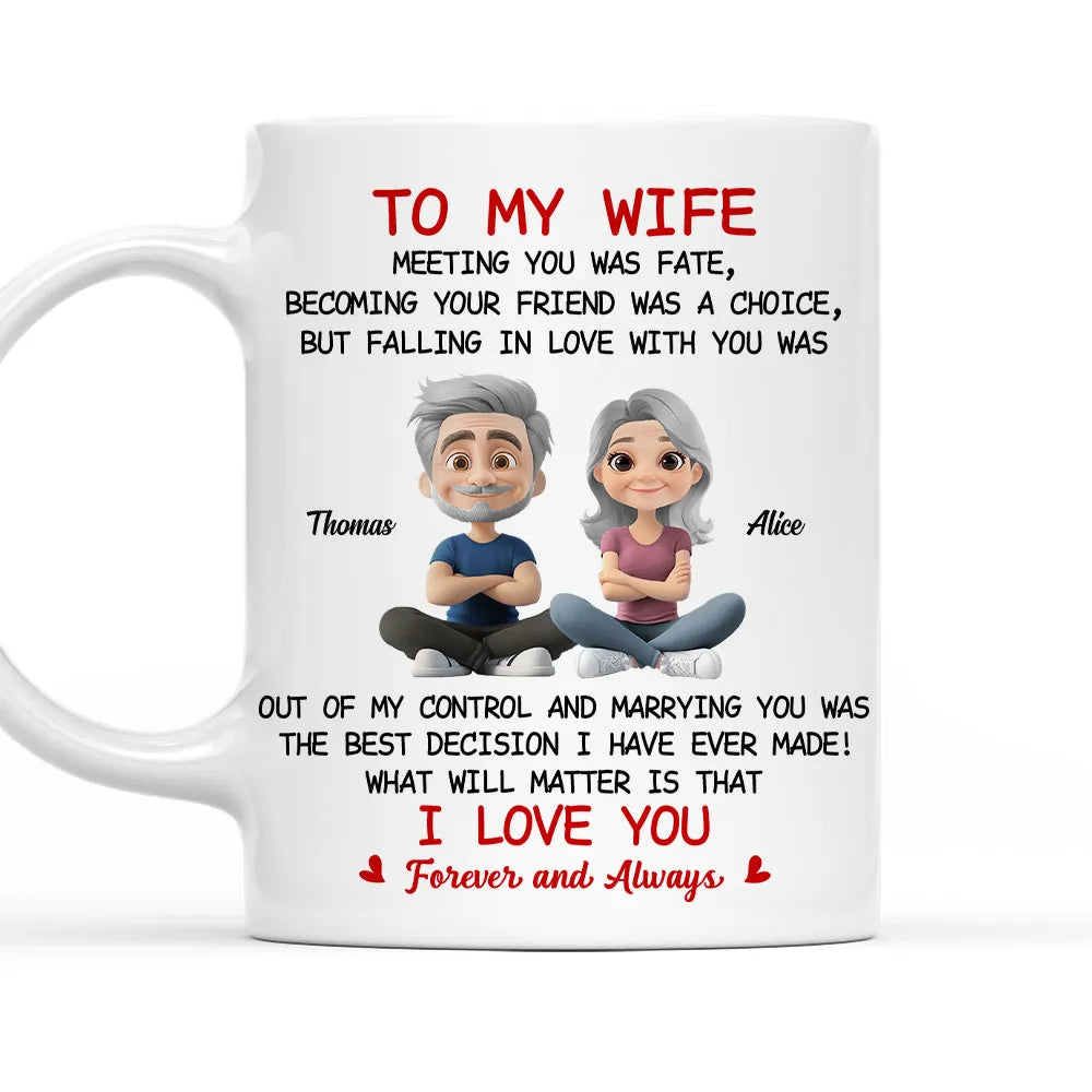 To My Wife Love Quote Ceramic Mug, Personalized Couple Cartoon, Romantic Morning Coffee Unique Gift