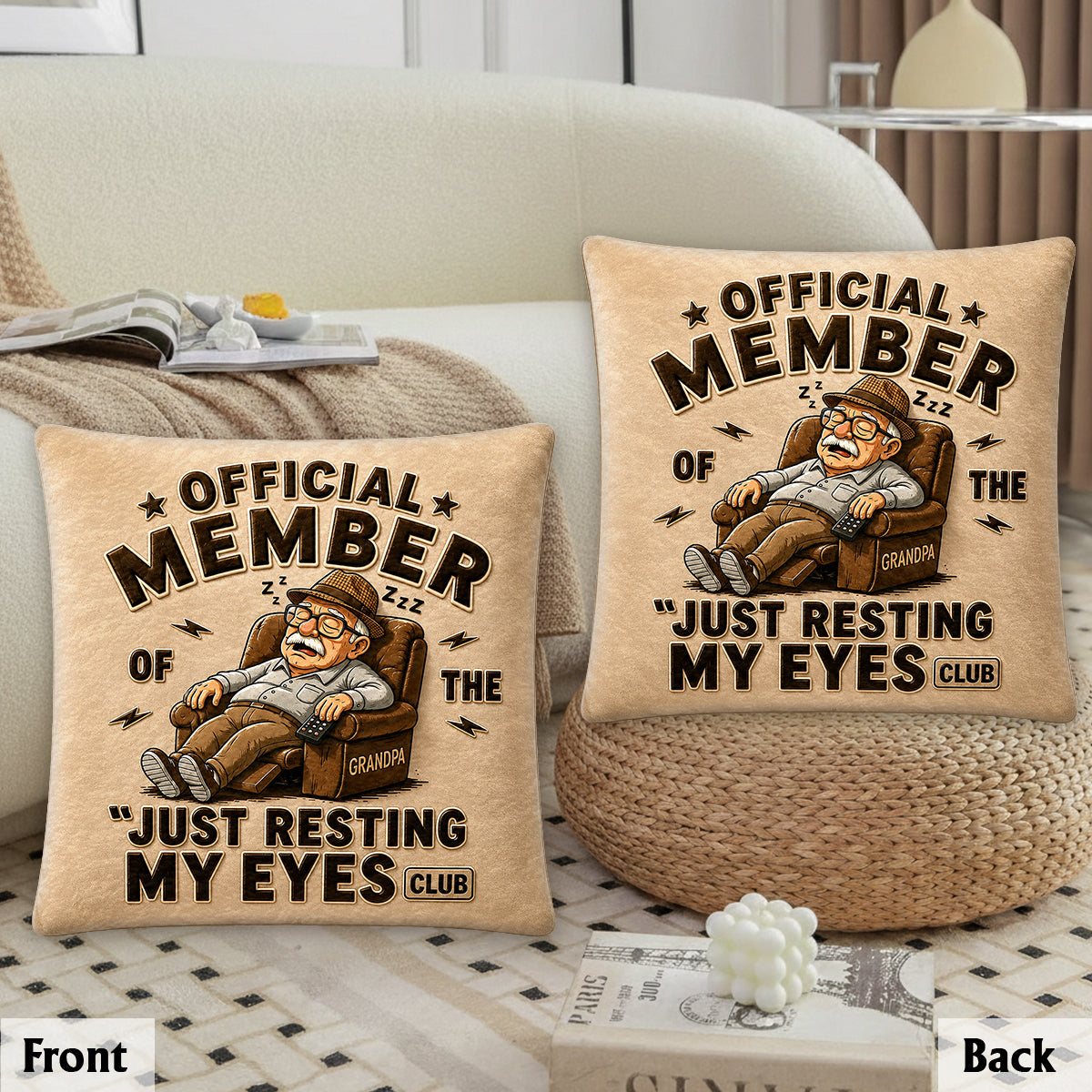 Funny Dad Grandpa Gift, Just Resting My Eyes - Personalized Grandpa Premium Faux Fur Pillow