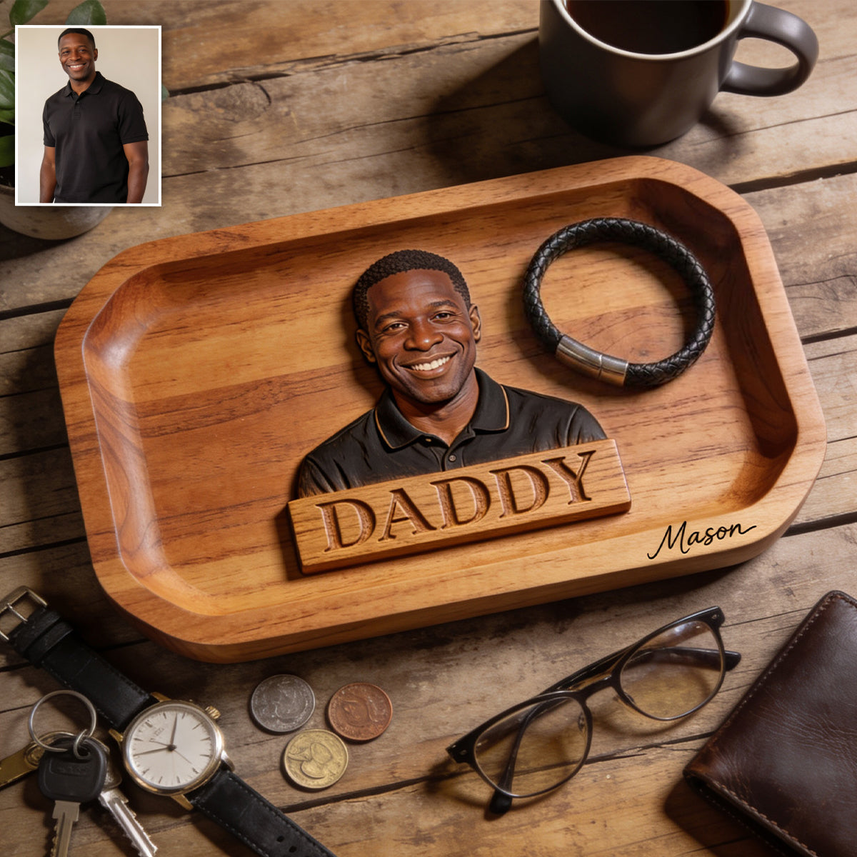 Dad Papa Everything Tray — From Real Photo - Personalized Father Catch-All Tray