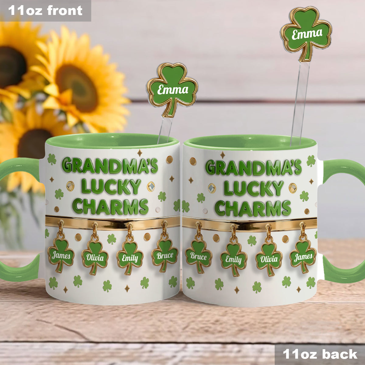 Grandma's Lucky Charms - Personalized Grandma Set Accent Mug With Acrylic Stirrers