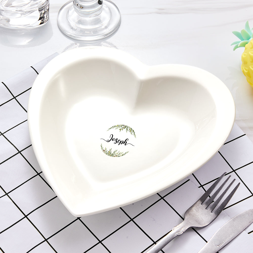 Name Custom Ceramic Heart Shaped Plate - gift for anyone - Personalized Plate
