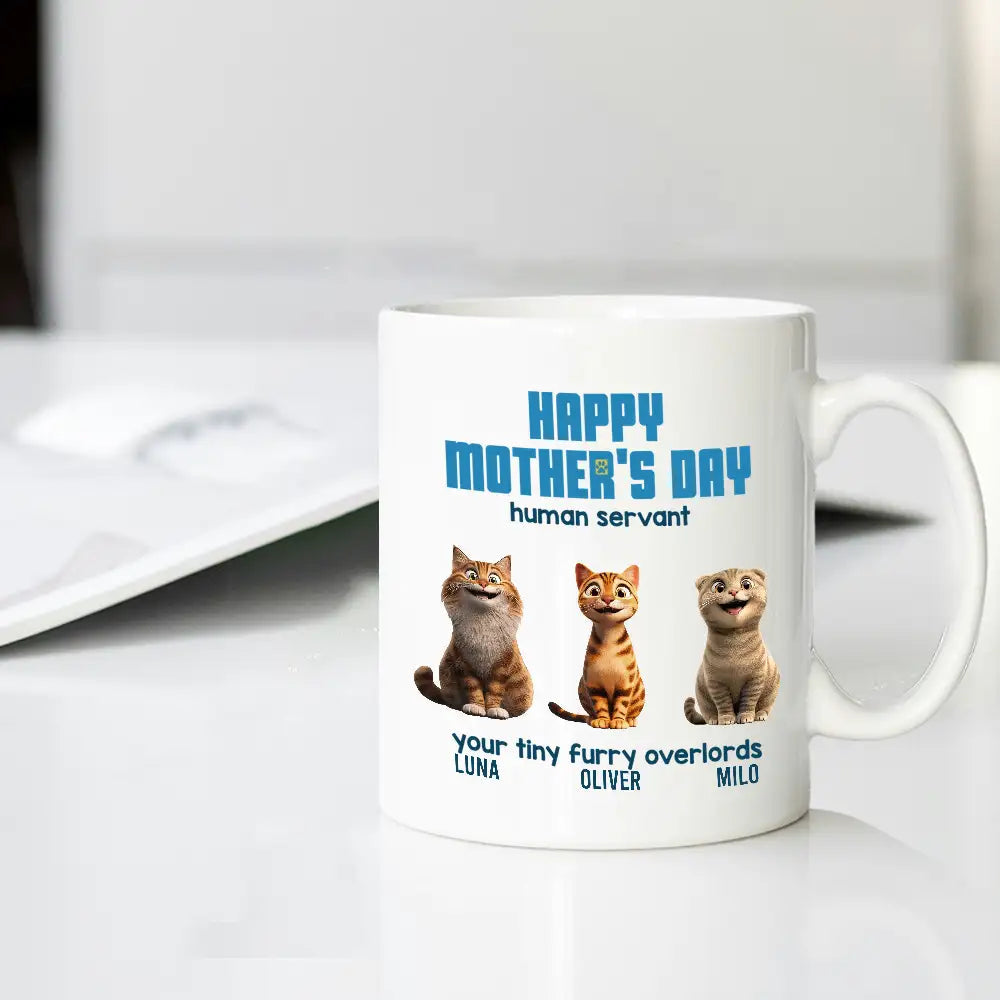 Customizable Cat Mom Mug – ‘Happy Mother’s Day’ Ceramic Mug with Pet Names
