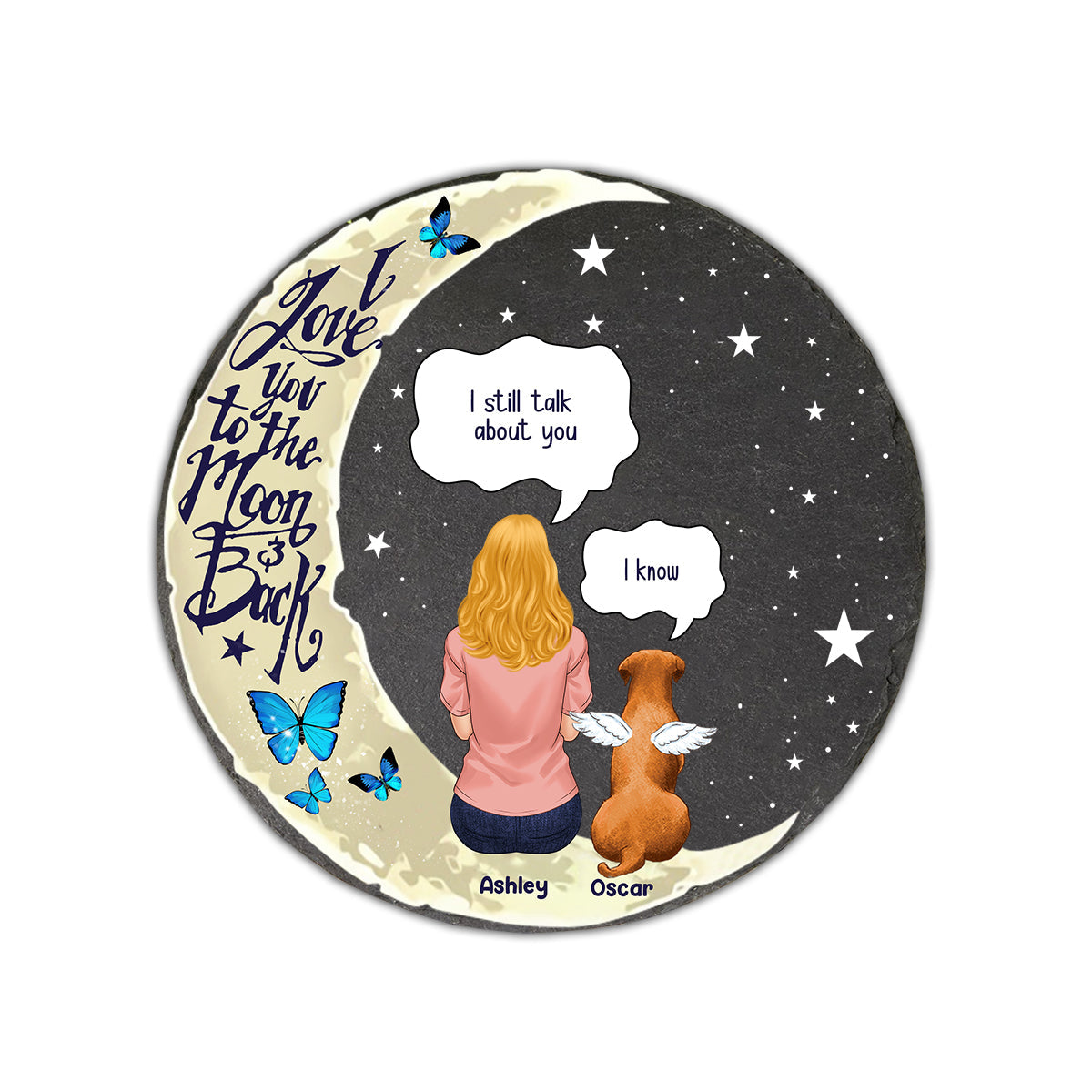 I Love You To The Moon And Back - Personalized Dog Round Shaped Stone