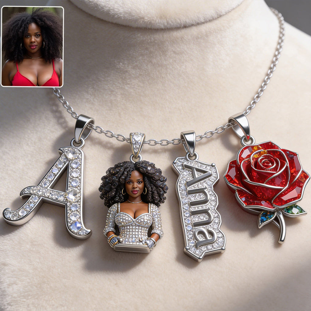 Alphabet Letter, Photo Transform And Flower - Personalized Self Love Metal Necklaces With Pendants