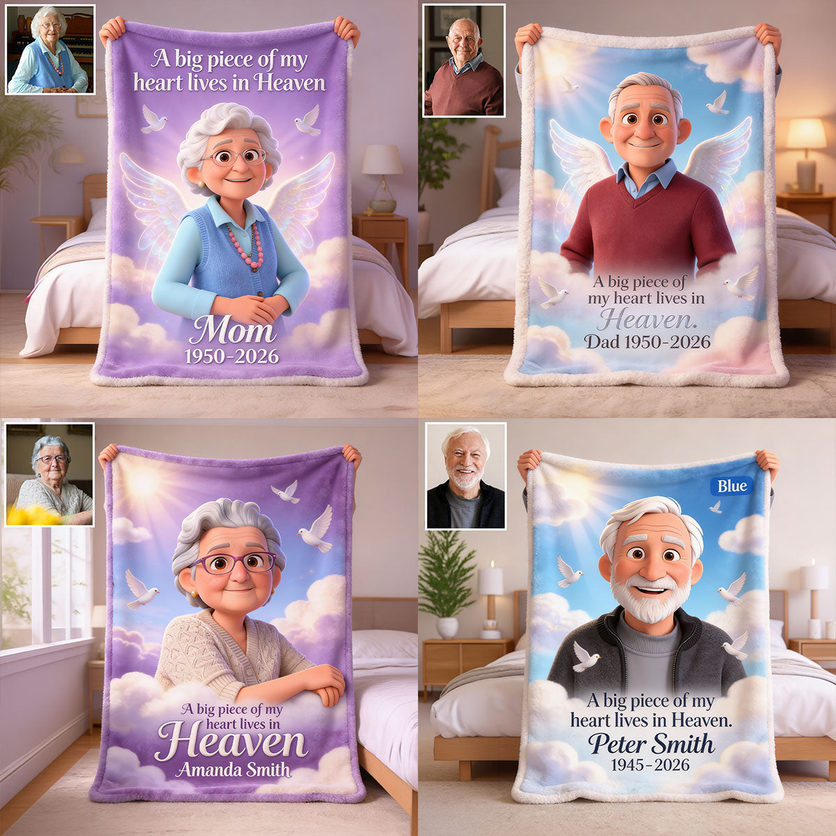 A Piece Of My Heart Lives In Heaven - Personalized Memorial Blanket