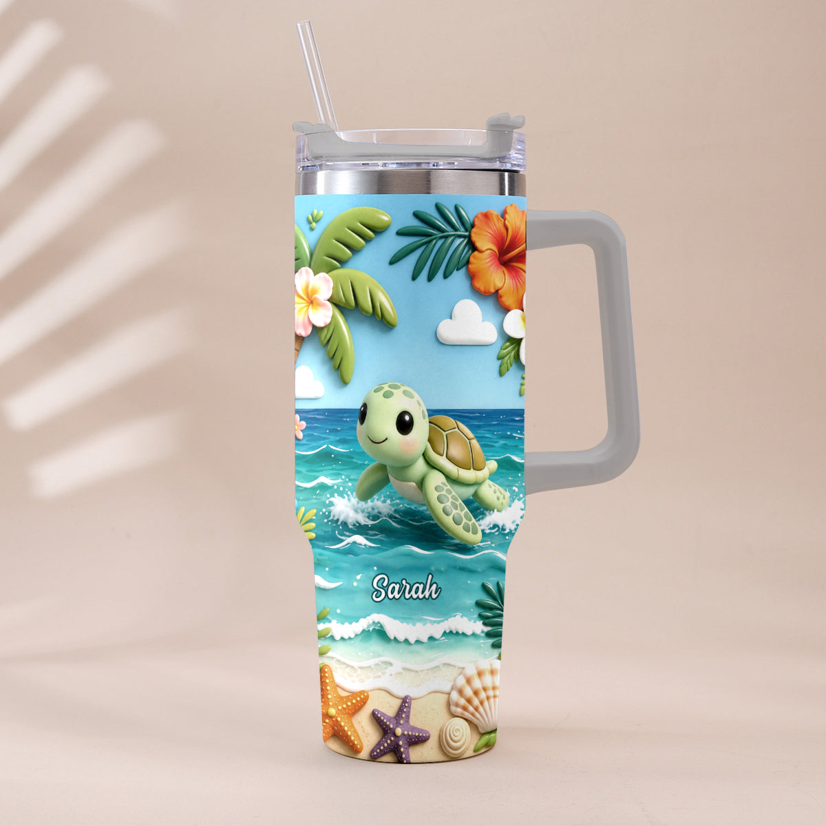 Back To The Ocean - Personalized Turtle Tumbler With Plush Charm