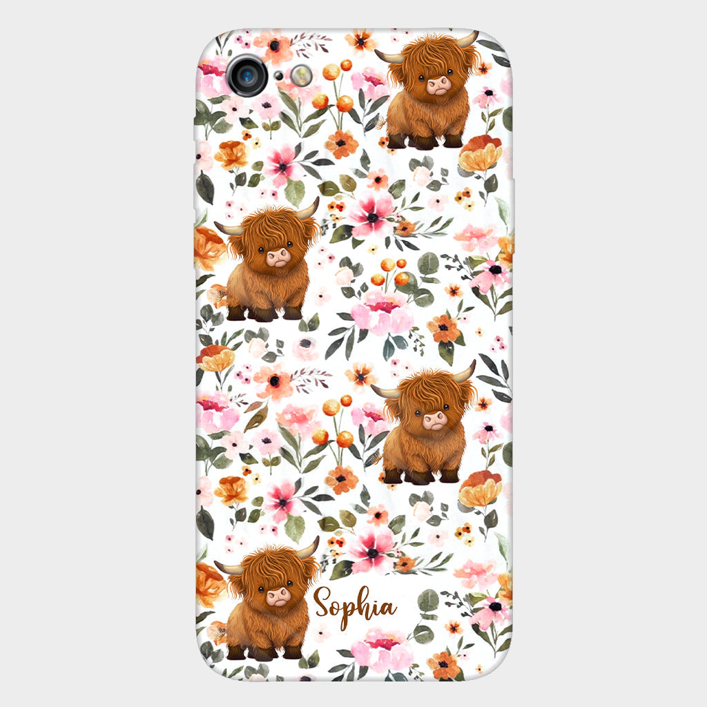 Floral Highland Cow - Personalized Highland Cow Full Print Phone Case