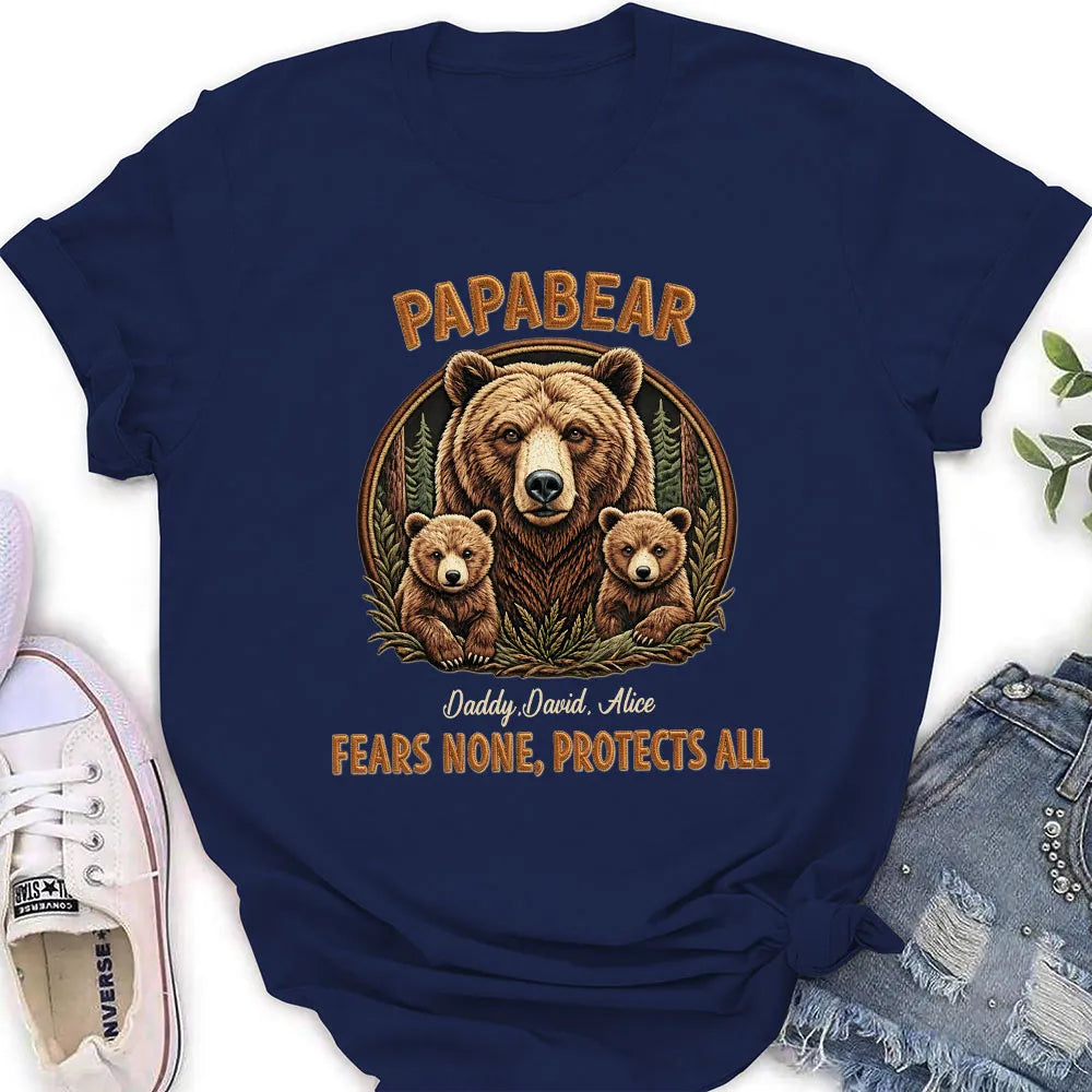 Personalized Daddy Bear Classic Tee With Custom Names, Protective Papa Gift For Dad, Rustic Bear Family Artwork