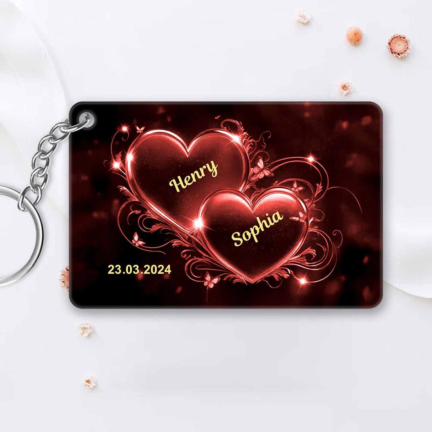 Romantic Double Heart Neon Poster or Canvas - Personalized Valentine’s Day Gift for Couples, Bedroom Decor