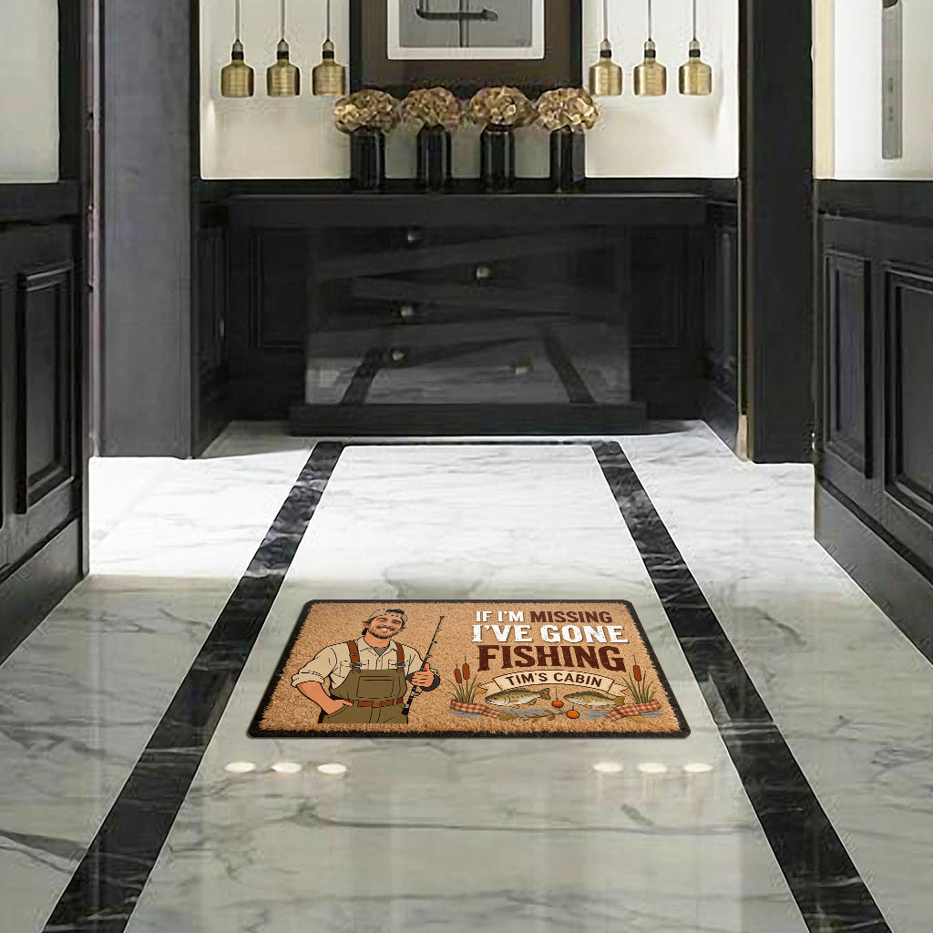 If I'm Missing I've Gone Missing - Personalized Fishing Shaped Doormat/ Rug