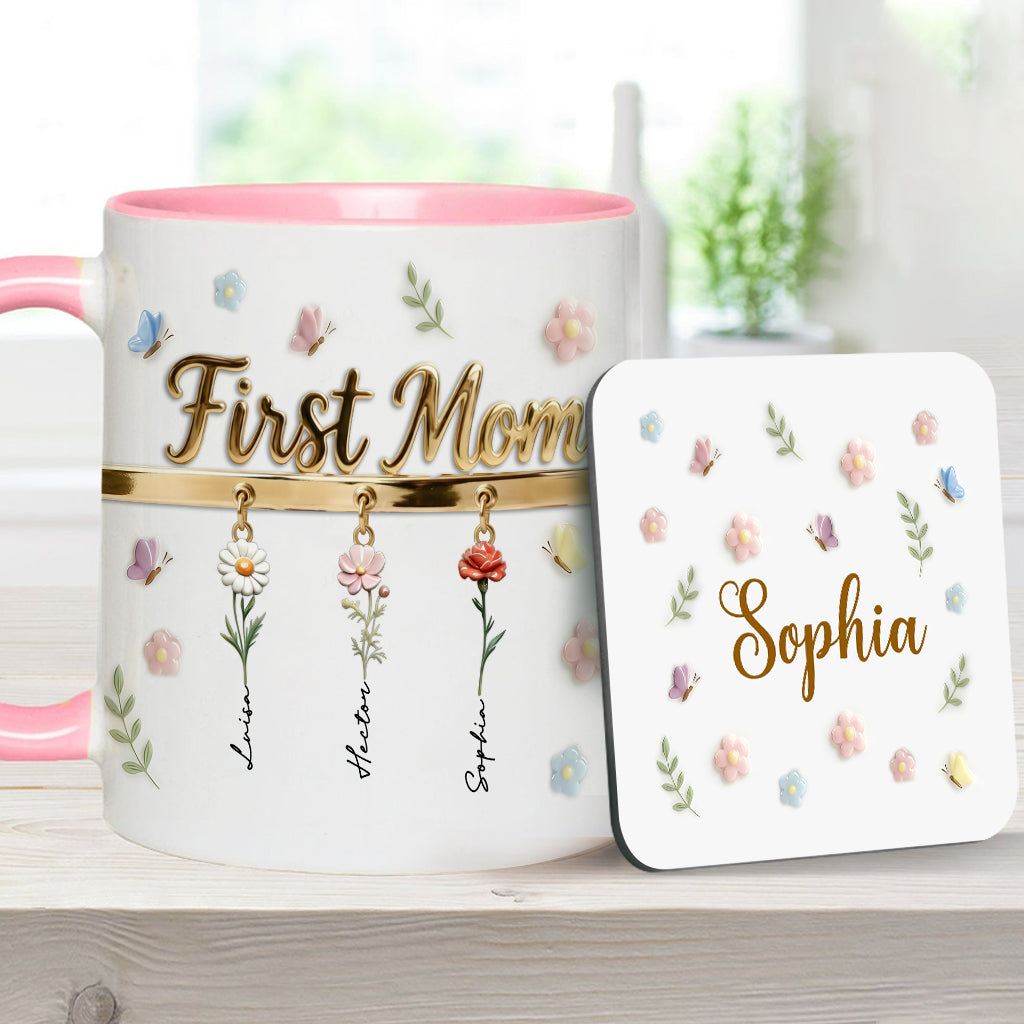 First Mom Now Grandma - Personalized Grandma Accent Mug & Coaster