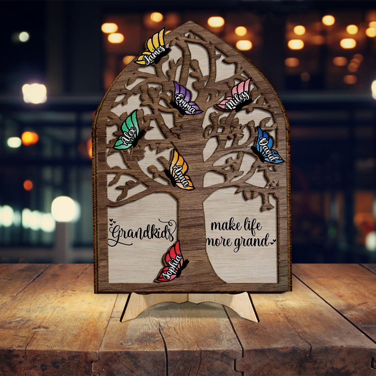 Grandkids Make Life More Grand Butterflies - Personalized Grandma 2 Layered Wood Sign / Wood Plaque