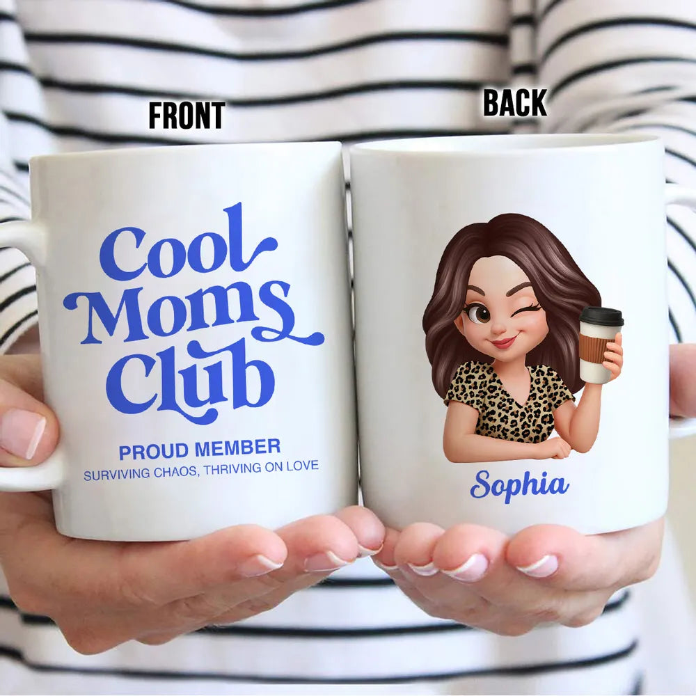 Personalized Cool Moms Club Ceramic Mug With Custom Cartoon Mom, Cute Daily Coffee Gift For Mom And Wife