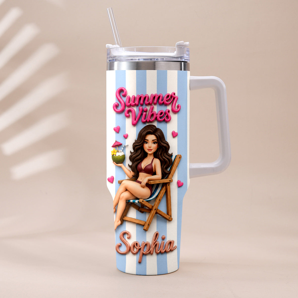 Beach Lovin' Girl - Personalized Sea Lover Tumbler With Plush Charm