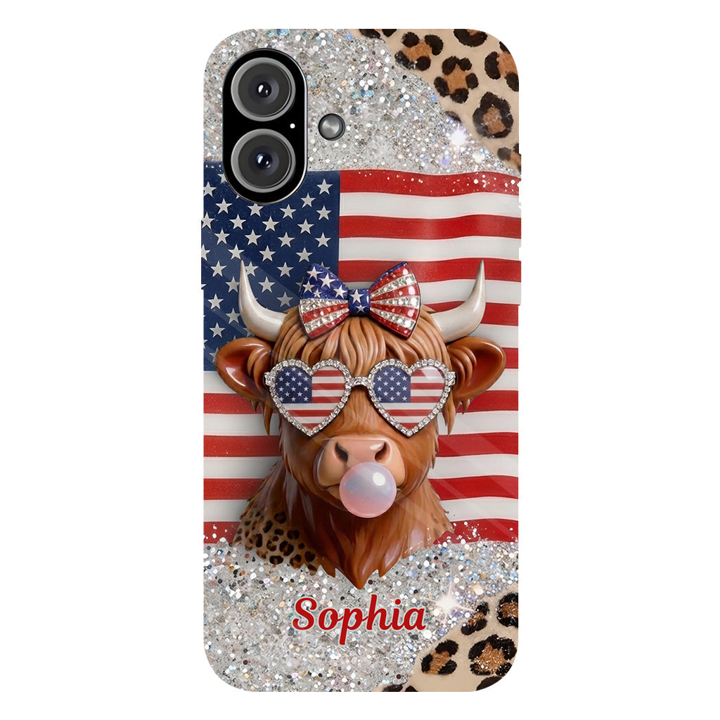 Highland Cow Patriotic - Personalized Highland Cow Full Print Phone Case & Phone Grip