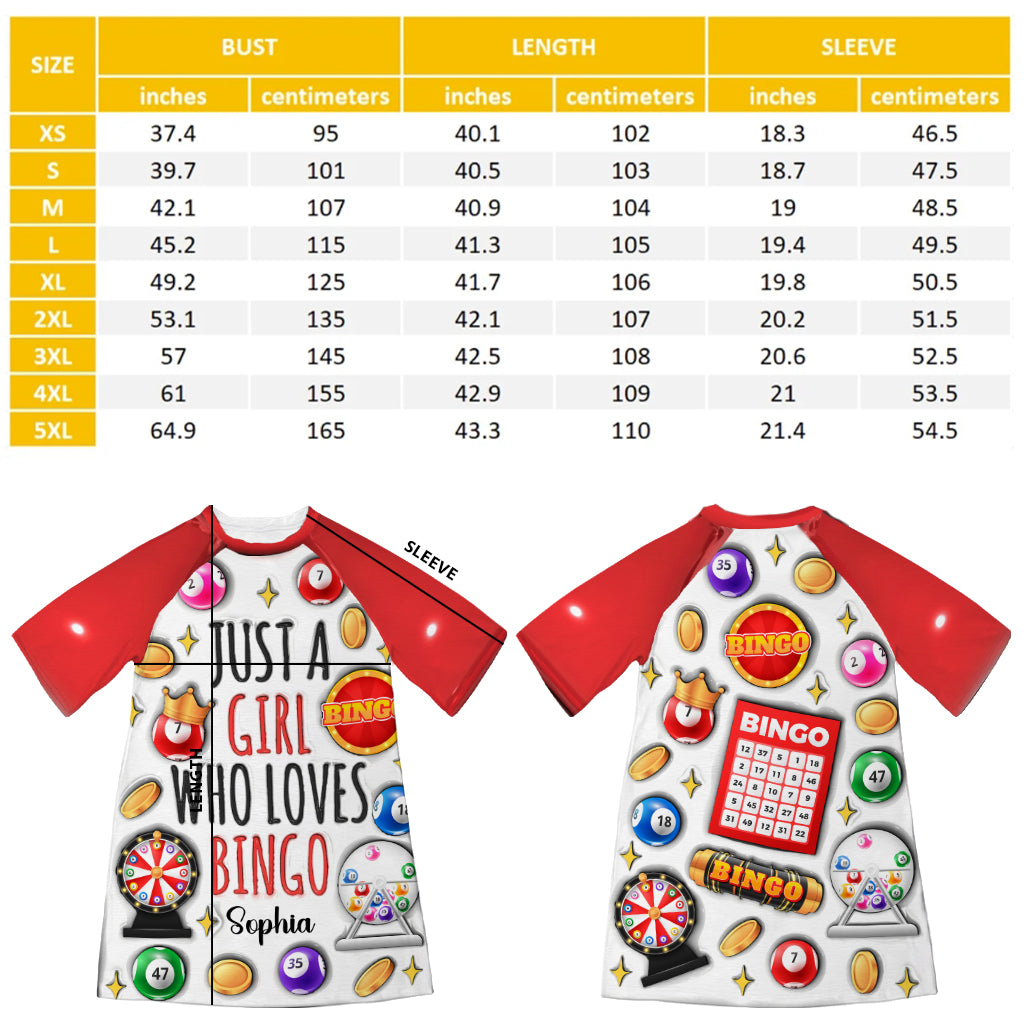 Just A Girl Who Love Bingos - Personalized Bingo Player Sleep T-shirt Dress